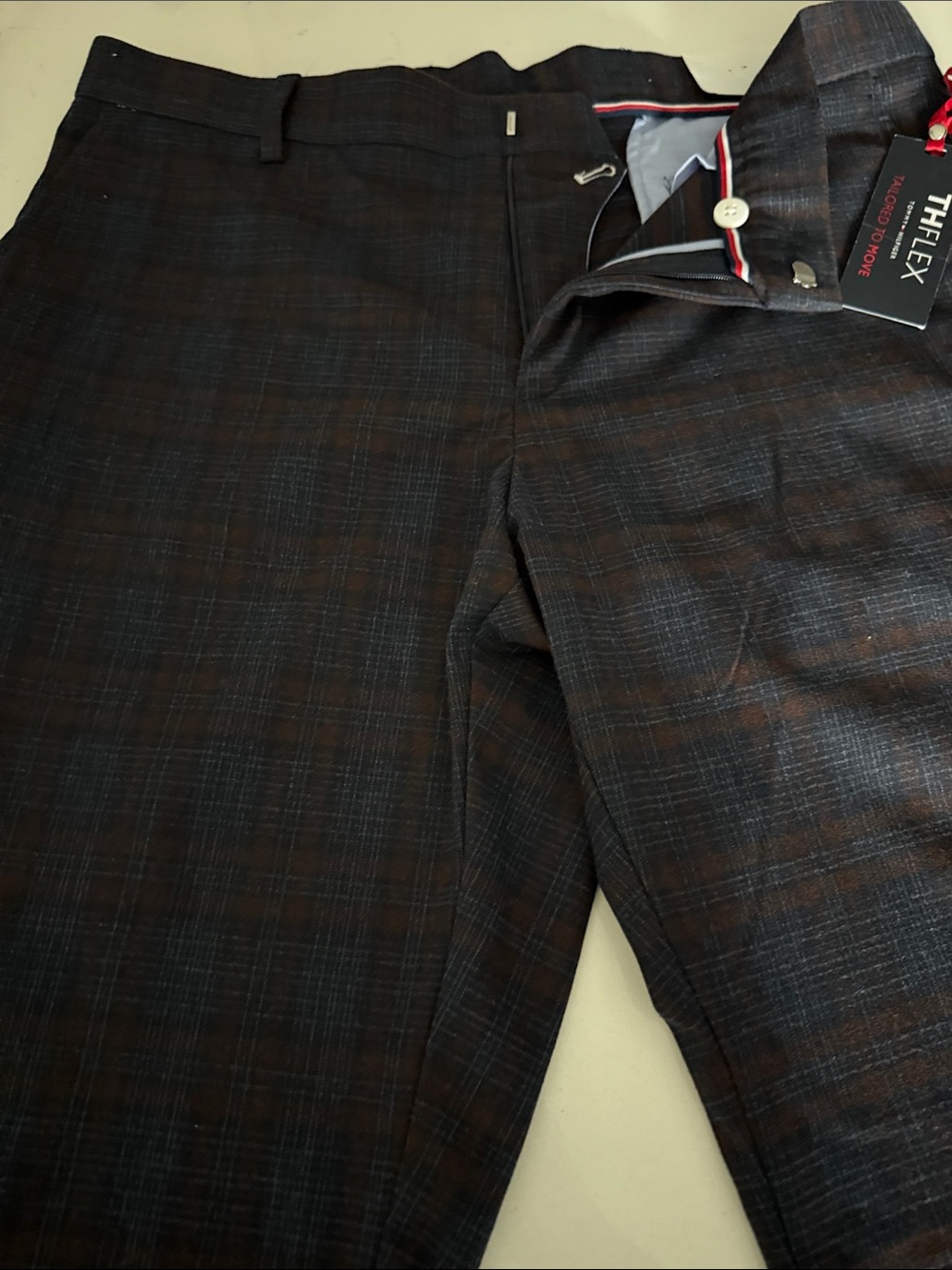 Tommy Hilfiger Navy & Brown Plaid Trousers THFLEX
